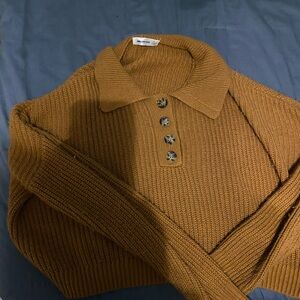 Brown Knit Collared Sweater